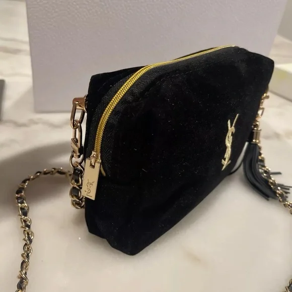 Yves Saint Laurent Velvet Black and Gold cosmetic bag pouch - Picture 3 of 4